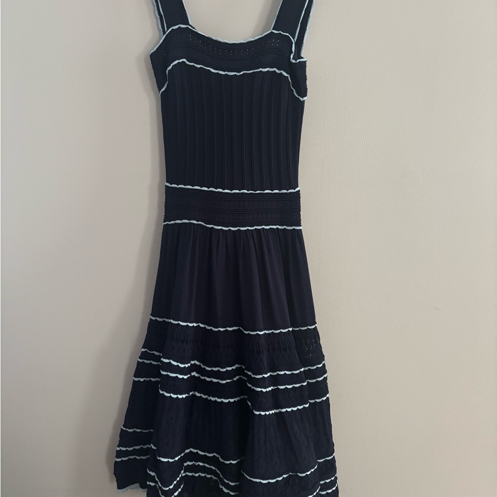 Sandro Black Midi Dress with White Trim
